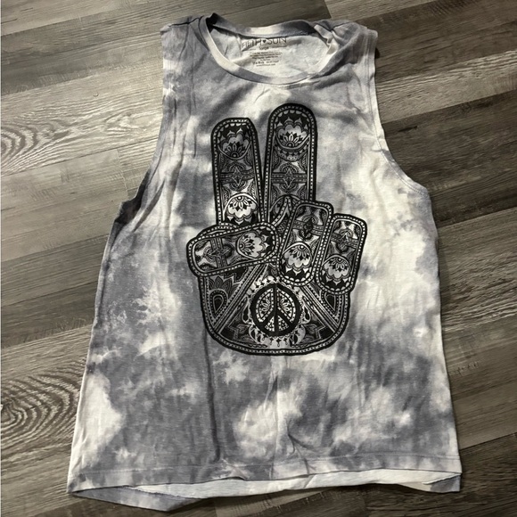 Fifth Sun Tops - Fifth Sun Gray Tie-Dye Tank with Peace Symbol